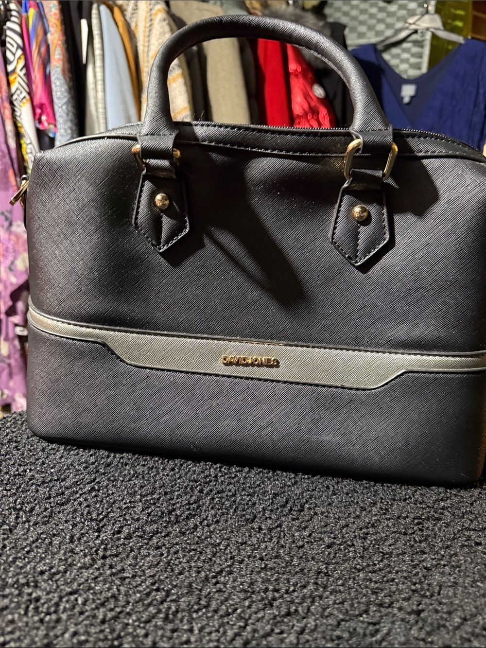 David Jones Black & Gray Structured Satchel-clean graphic print on the inside.